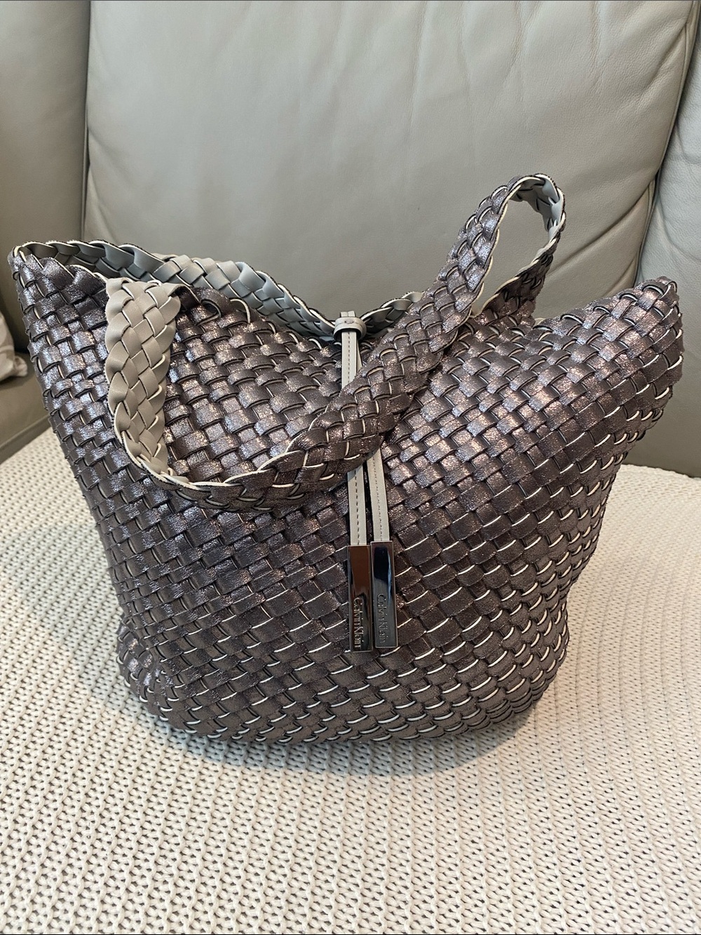 calvin klein woven tote bag